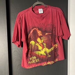 Bob Marley Graphic Crop Tee - Red with Yellow/Green Print